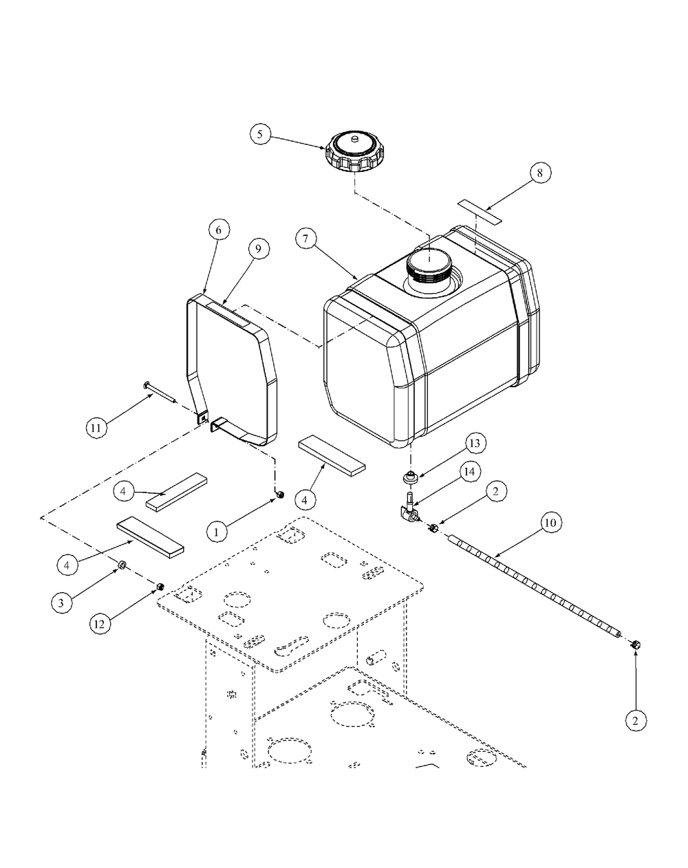 Standard Tank Assembly Diagram and Parts List for HF1748 55AF3D4V150-WAM Cub Cadet Lawn Mower